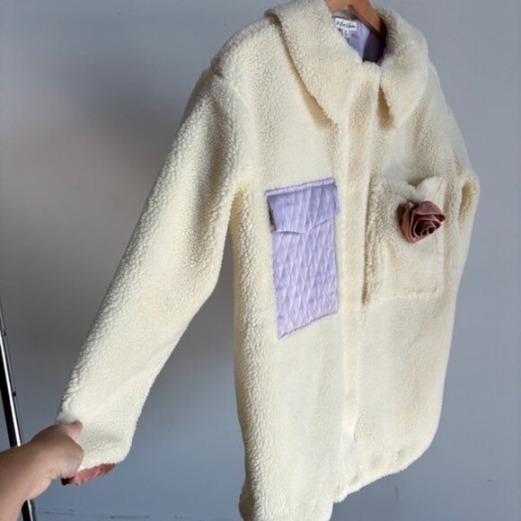 $169 NWT Cream For Love And Lemons “Katrina” Faux Shearling Jacket Sz XS S - Picture 7 of 11